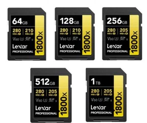 Lexar SDXC Professional 1800x UHS-II Flash Memory Car 512GB 1TB - Picture 1 of 3