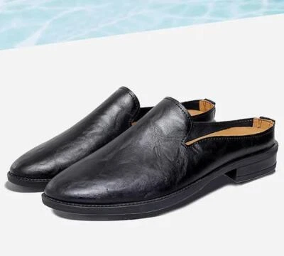 Mens Leather Closed Toe Low Heel Slippers Casual Party Shoes Loafers Plus Size - Изображение 1 из 4