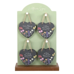 Set of 24 Wildflower Slate Hearts on Display - Picture 1 of 1