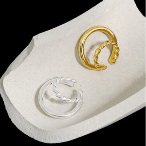 Sterling Silver Double-layered Ear Cuff Clip-on Climber Wrap Earring F0355 - Bild 1 von 19