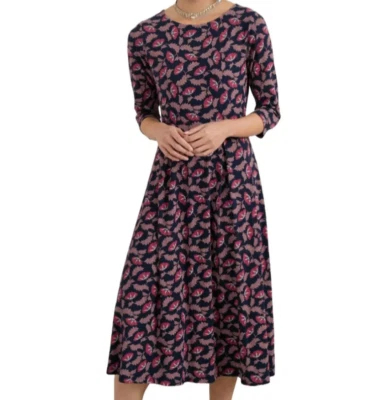 Seasalt Womens Wild Bouquet Midi Dress size 20 Tall Soft Jersey Floral Dark Navy - Image 1 of 4