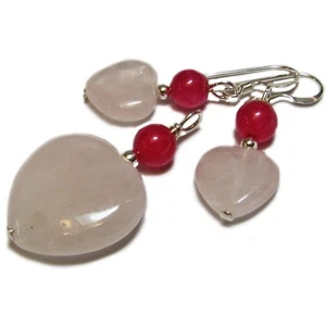 Hermosos pendientes y colgantes de cuarzo rosa corazón de San Valentín de SoniaMcD - Imagen 1 de 16