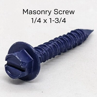 RCG (400) 1/4" x 1-3/4" Slotted Hex Washer Head Tapcon Masonry Blue Concrete Screws