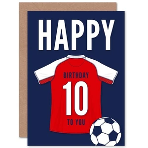 Soccer Football 10th Birthday Card for Boys Girls Red White Top on Dark Blue - Picture 1 of 4