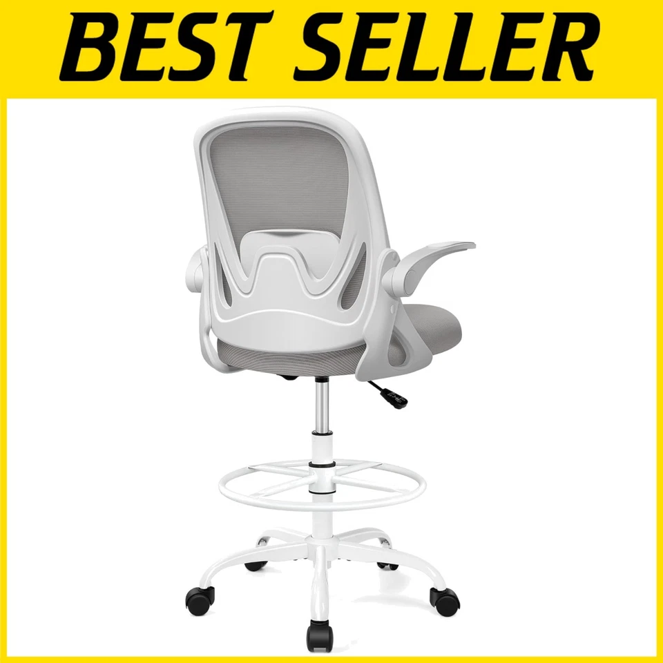 Rolling Stool with Back Support - Adjustable Foot Rest Ring - Image 1 of 4