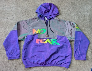Vintage Surf Style No Fear Jacket One Size Purple 1/4 Zip Hooded Windbreaker - Picture 1 of 9