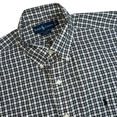 Ralph Lauren Mens Large Black White Plaid Blake Short Sleeve Button Down Shirt - Image 1 of 4
