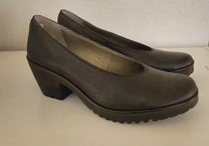 Damen Fly London Yoni Schwarz Leder Keilabsatz Slipper Pumps 39 - Bild 1 von 5