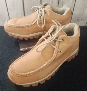 FUBU hellbraune Leder Mokassinnaht Freizeitschuhe Herren 10,5 Stollensohle niedrig Y2K - Bild 1 von 11