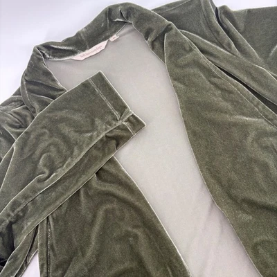 Soft Surroundings Velvet Duster Cardigan Jacket Green Shawl Collar Pockets XS - Image 1 of 4