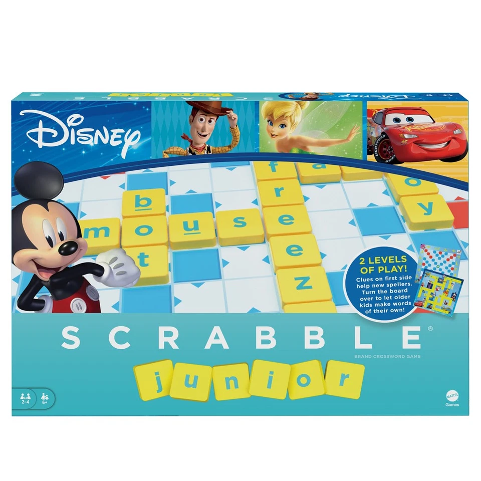 Disney Scrabble Junior Brand Crossword Game 2 Difficulty Levels for Ages 6