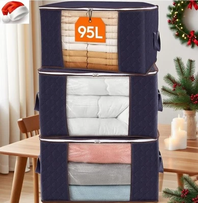 95L Clothes Storage Bags Large Storage Box WithLid Packing Boxes for Moving 3pcs - Image 1 of 4