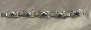 Bracciale Vintage Olandese Mulino a Vento Delft Ceramica & Argento Filigrana Pannello 8" - Foto 1 di 8