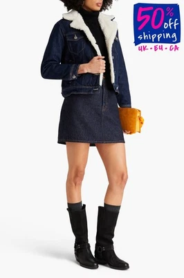 PVP €206 CLAUDIE PIERLOT Chaqueta Denim FR36 US4 UK8 S Azul Sherpa Forro y Cuello Foto 1 de 4