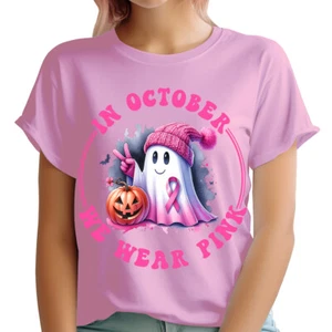 Support Pink Ghost T-Shirt - Breast Cancer Awareness Halloween - Damen #V#T2368 - Bild 1 von 23