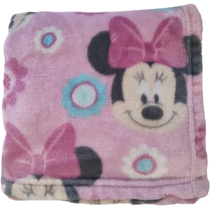 Disney Baby Minnie Mouse Decke rosa Gesicht blau Blumen weich Fleece Schleife weiß - Bild 1 von 4
