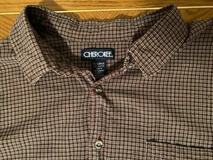 CHEROKEE Mens Button Shirt Long Sleeve Casual Plaid 2XL RED BLUE Pocket - Picture 1 of 7