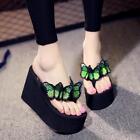 Sandales plates pour femmes plates-formes tongs chaussures broder papillon pantoufle de plage