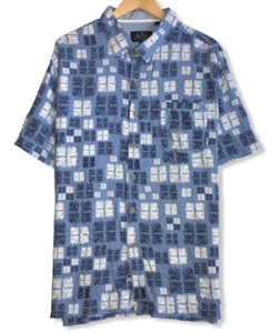 Nat Nast Men's Sz XXL Blue/White Silk/Cotton Geometric Button Front Pocket Shirt - Picture 1 of 5