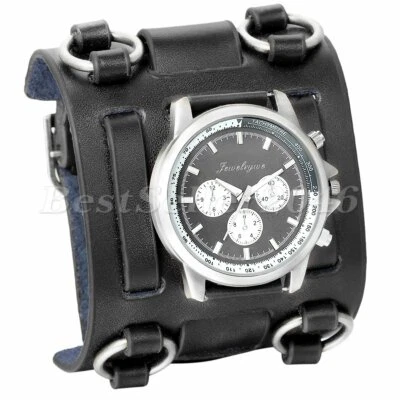Reloj de pulsera deportivo de cuarzo marrón con correa de cuero súper ancha del ejército militar para hombre Foto 1 de 4