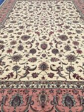Exquisite High Quality Floral Oriental Handmade Pakistani Rug Ivory & Pink 11x16