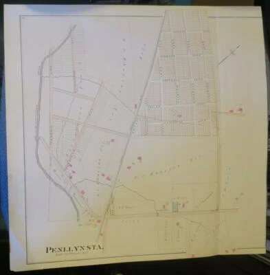 ESTACIÓN ORIGINAL DE PENLLYN 1886, MAPA DEL ATLAS DE PENNSYLVANIA, FERROCARRIL, CREEK, WHARTON EST Foto 1 de 3