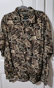 Claiborne Mens Shirt Sz XL Shirt Hawaiian Button Up Black Brown Tropical Floral - Picture 1 of 6