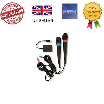  Official 2 x WIRED SINGSTAR MICROPHONES + USB ADAPTER for PS2 PS3 PS4  - Image 1 of 2