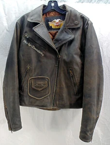 Harley Davidson Brown Billings Distressed Leather Ladies Motorcycle Jacket Med - Bild 1 von 5