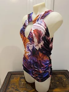 KAREN MILLEN Multi Swirl Ruched Slinky Knit Printed Top Blouse Shirt UK16 NEW - Picture 1 of 9