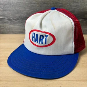 Vintage HART Hat Cap Snapback Blue Trucker White Large Adjustable USA Made - Picture 1 of 12