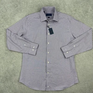 David Donahue Men’s Trim Fit Basketweave Check Dress Shirt Purple 15.5 32/33 - Picture 1 of 9