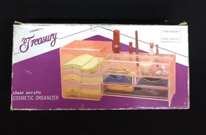 NIB Vtg Cosmetic Treasury Clear Acrylic Jewelry Box 5 Drawer Makeup Organizer - Picture 1 of 2