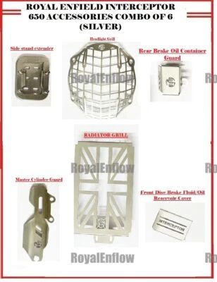 ROYAL ENFIELD INTERCEPTOR 650 ACCESSORIES COMBO OF 6 (SILVER) -EXPRESS SHIPPING - Imagem 1 de 4