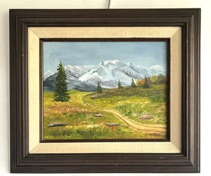 Vtg Nature Country Mountains Landscape Painting Wood Fredrix Frame 15'' x 13'' - Picture 1 of 7