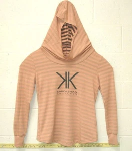 Kardashian Kollection Striped Cowl Neck Pullover Hoodie Long Sleeve Medium Peach - Picture 1 of 10