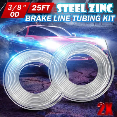 2x Brake Fuel Line Tubing Kit 3/8 Od 25 Ft Coil Roll Inline Tube Zinc Nickel  Foto 1 de 4