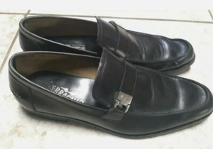  Salvatore Ferragamo  Mans black leather  side buckle Dress Loafer Sz 9.5EE - Picture 1 of 3
