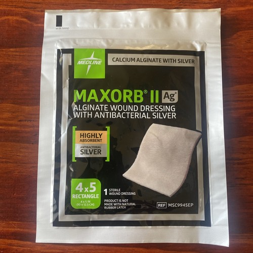 Medline Maxorb II Calcium Wound Dressing Silver Highly ABS 4x5 Sterile ...