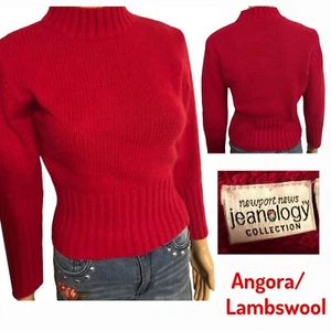 vintage SOFT Angora Lambswool Sweater Sz M Red Pullover Mock Neck Newport News - Picture 1 of 10
