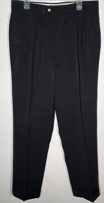 Pantalones de vestir para hombre Bachrach negros 34x32 plisados y puños ropa de negocios Foto 1 de 4