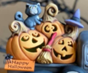 Calabazas y Gatos Inserto/Tapa Camión Luz Otoño Cerámica Bisque LISTO PARA PINTAR - Imagen 1 de 5
