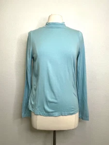 Top nuovo con etichette ANTHROPOLOGIE T.La blu cielo collo tartaruga misto cotone taglia S - Foto 1 di 7