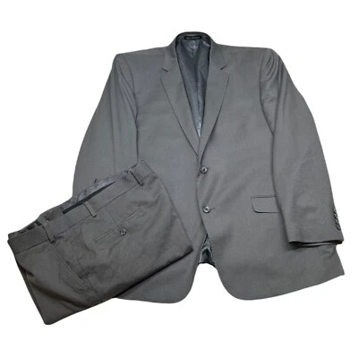 Perry Ellis Slim Fit Suit Mens 48R 2 Piece Pants 42x30 Gray Geo Check Stretch - Image 1 of 4