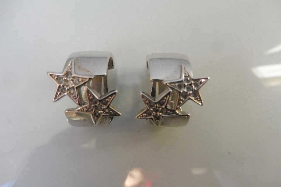 Schöne Ohrringe / Clips , versilbert  mit Sterne und Steinen   , Pierre Lang - Bild 1 von 4