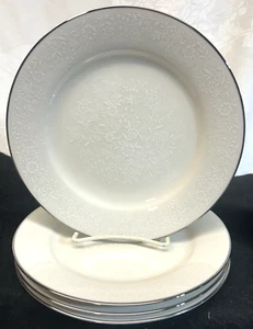 4 Noritake Ivory China AFFECTION SALAD PLATES, 8 3/8" w Silver Rim Excellent - Picture 1 of 2