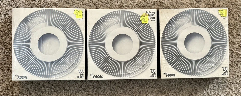 3 KMART FOCAL Black ROTARY SLIDE TRAYS Carousel Holds 100 2x2 Slides Sealed NOS - Image 1 of 4