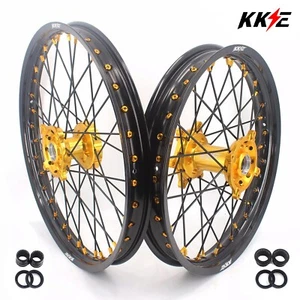 KKE 21/19'' Wheels Rims Fit Suzuki RMZ450 2005-2024 RMZ250 2007-2024 Gold Hubs - Picture 1 of 11