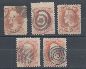 US Sc 159 used. 1873 10c dull pink Lincoln, 5 diff Fancy Cancels, nice strikes - Picture 1 of 1