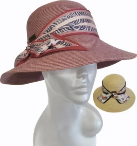 Women's beach summer hat straw braid Floppy packable in Salmon or Natural  - Picture 1 of 4